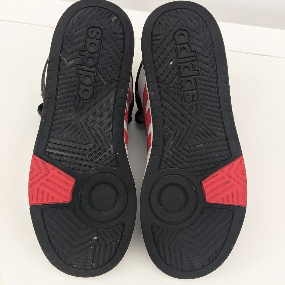 Kid's Adidas Hoops Mid size 5 pre-owned black white red stripe kids boys unisex